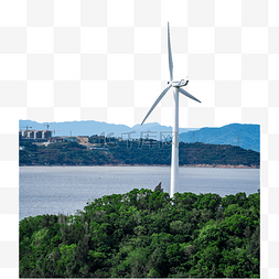 中国风海上升明月图片_海岛上的风力发电机