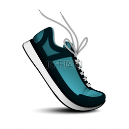 蓝色的脚图片_蓝色现代运动鞋与白色鞋带逼真的
