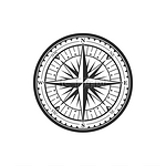 古老的导航罗盘纹章图标矢量风玫瑰象征海上和海员旅程的航海罗盘船帆导航器方向箭头指向东方西方或北方和南方玫瑰风航海罗盘导航仪