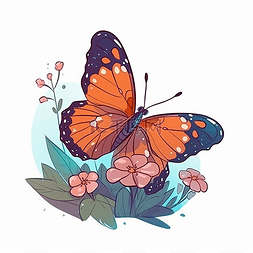 卡通彩色的花图片_一只停在花朵上的蝴蝶