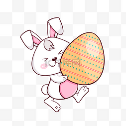 抱彩蛋的小兔子图片_抱着橙色彩蛋的复活节卡通可爱兔
