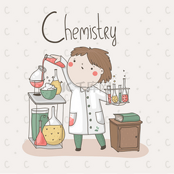 化学元素素描图片_化学家进行试验