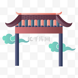 中式造型墙图片_虎年剪纸古风亭子屋檐