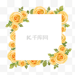 黄玫瑰边框植物叶子水彩婚礼