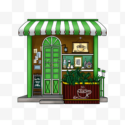 咖啡店扁平风格绿色建筑