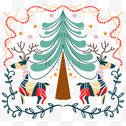 抽象鹿图片_装饰画圣诞节斯堪的纳维亚风格可