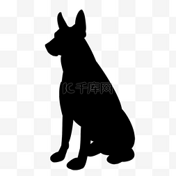 黑白小狗png图片_蹲坐的长耳朵牧羊犬卡通狗剪影