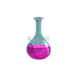实验室玻璃器皿，带紫色液体的化