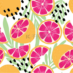 水果无缝图案葡萄柚带有热带树叶