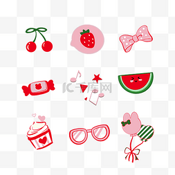 西瓜外形图片_樱桃草莓糖果西瓜贴纸套图
