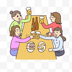 聚餐人物插画图片_日本新年忘年会喝酒庆祝
