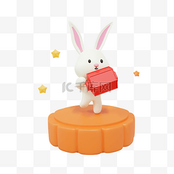 兔子拿灯笼图片_3DC4D立体中秋节月饼玉兔拿灯笼