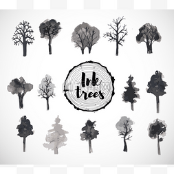 黑色树木纹理图片_用墨水手工绘制的树木