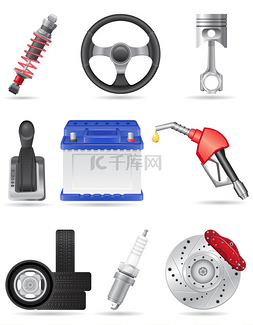 汽车3d矢量图片_设置图标的汽车零件矢量图