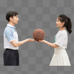 美女帅哥拿篮球