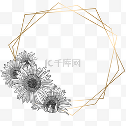 素描花卉边框图片_素描向日葵金线边框创意