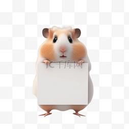 白板文字图片_动物手举白板3D立体元素仓鼠