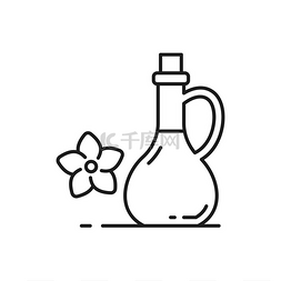 美容化妆品瓶和花隔离轮廓图标。