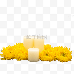 黄色菊花和蜡烛