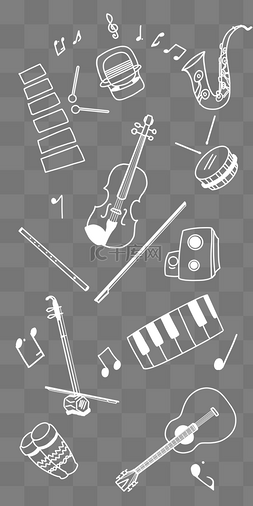 吉他教程图片_白色音乐会线描乐器底纹
