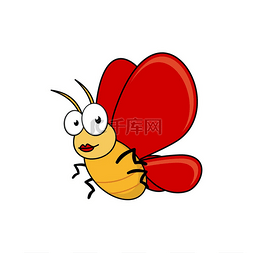 红色翅膀的卡通虫是一种孤立的昆