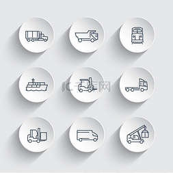 truck图片_Transportation line icons on round 3d shapes,
