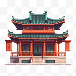 插画亭台图片_卡通中式建筑亭台楼阁