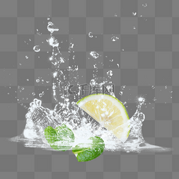 水中鸳鸯图片_创意水果柠檬水花四溅掉入水中的