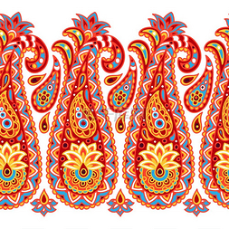 手绘花卉主题图片_印度民族与佩斯利的无缝图案印尼