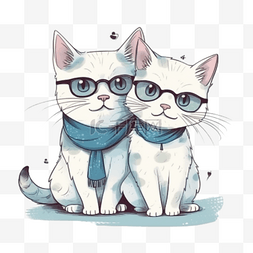 小猫咪插画图片_卡通手绘情侣小动物小猫猫咪