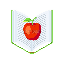 Isometric icon book with apple.. 等距图标