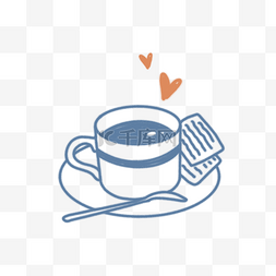 卡通红色杯子图片_毛线线条下午茶咖啡饼干爱心