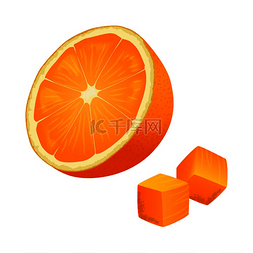 维生素c图片_一半的橙色和白色背景上的两个橙