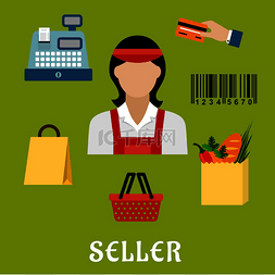 动物收银员图片_卖家职业概念与购物图标，包括包