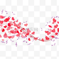 婚礼红色请柬图片_红色爱心音乐符号彩色乐谱元素