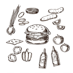 汉堡牛肉饼图片_用番茄、胡椒、洋葱、牛肉饼、黄