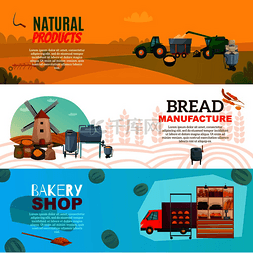 粮食生产图片_一组带有天然产品、面包制造和面