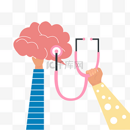 计算机断层扫描图片_老年痴呆症人物插画手持粉色大脑