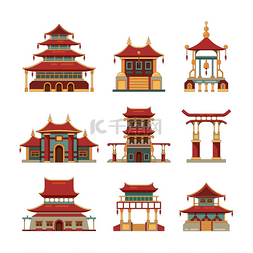 中国传统文化手绘图片_中国传统建筑。文化日本对象门宝