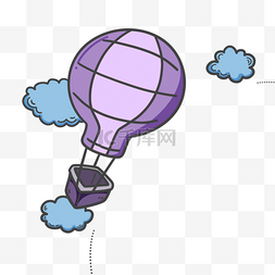 手绘环球旅行紫色网格热气球