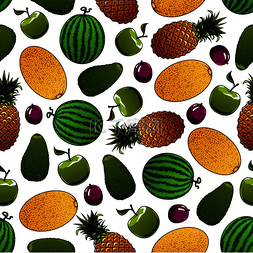 哈密瓜菠萝图片_健康的青苹果、鳄梨、西瓜、紫李