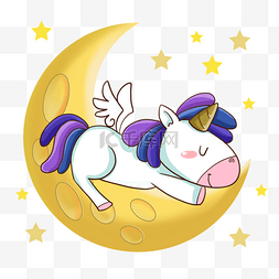 彩虹上的动物图片_月亮上的独角兽睡觉儿童童话风格