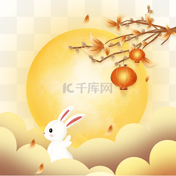 月兔兔月亮图片_月光灯笼下的中秋节满月兔子