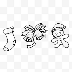 小人线条插画图片_圣诞节的圣诞袜铃铛小人饼干