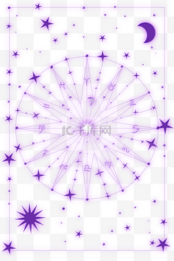 星星线描图片_星座占卜星盘底纹紫色塔罗牌线描