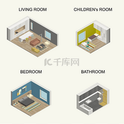 公寓建筑图片_矢量等轴测房间集室内设计