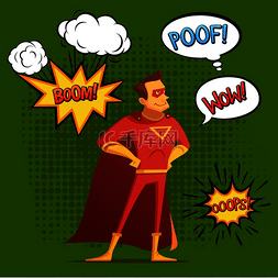 漫画插画背景图片_身穿红色服装的超级英雄，配以声