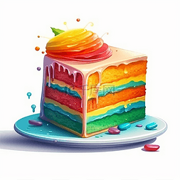 美味的蛋糕卡通图片_一块美味的彩虹蛋糕