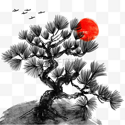 水墨的植物画图片_松树抽象水墨风格