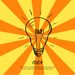 创意灯泡想法图片_带有抽象光的概念电灯泡草图的符